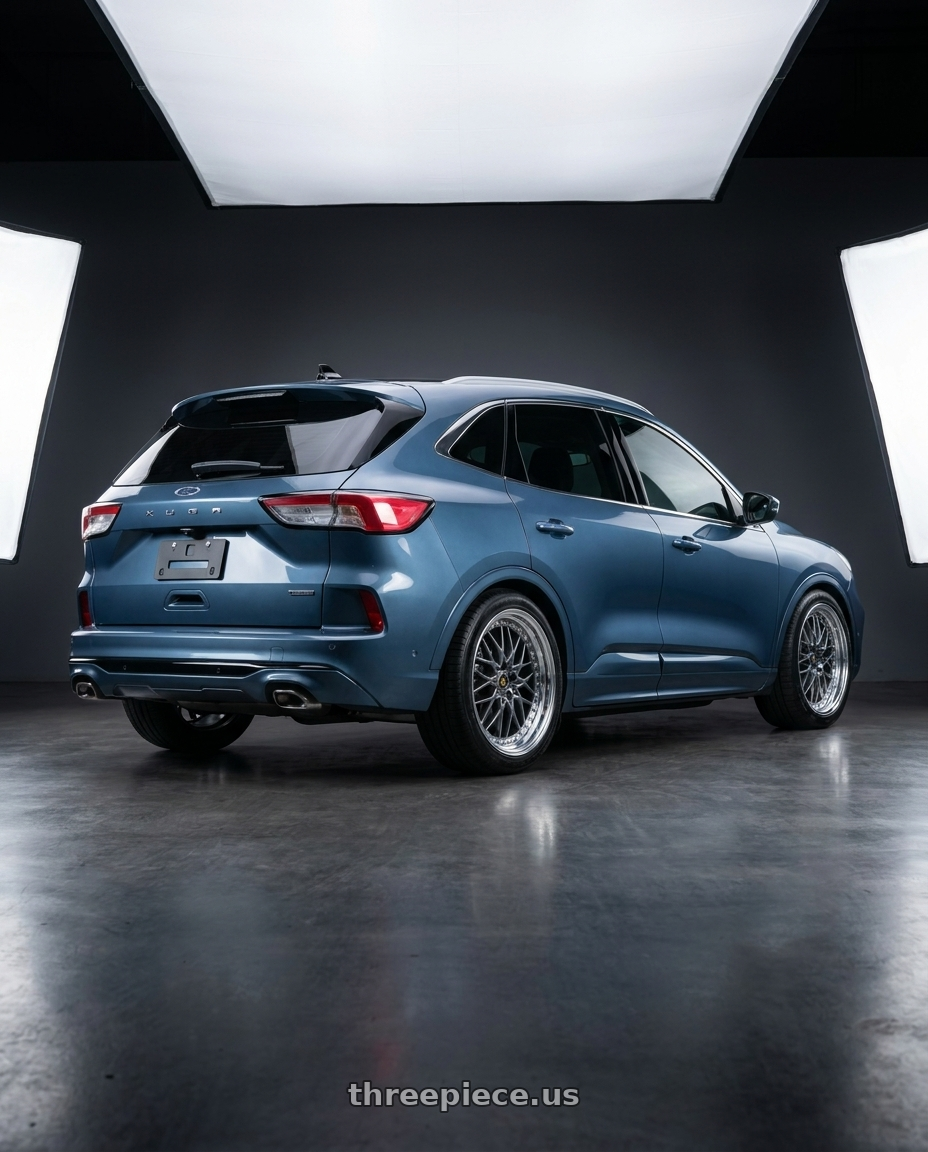 2023 ford kuga with Work Vs-Xv 5x100 18x7+28 A Disk Brilliant Silver Black wheels rear three quarter view square tires