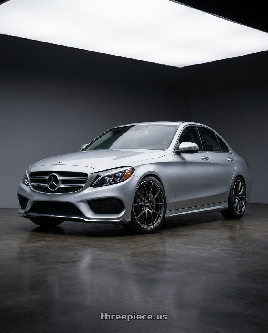 2016 Mercedes-Benz c class sedan with Volk Racing G025 5x100 18x7.5+48 Matte Gunblack / Rim Edge DC wheels