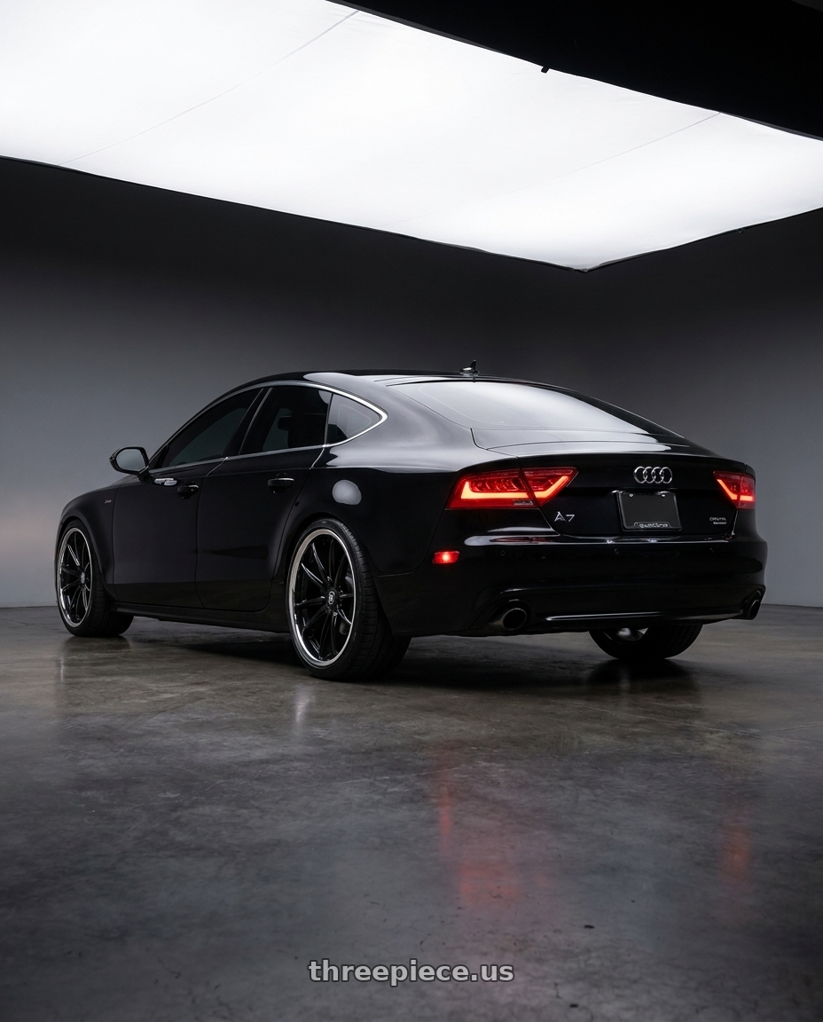 2012 audi A7 with Asanti Black ABL-23 SIGMA 5X112 20X9 +25 GLOSS BLACK W/ CHROME LIP wheels rear three quarter view square tires