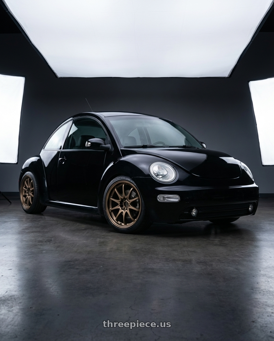 2006 Volkswagen New Beetle with Volk Racing CE28N 5x114.3 18x8.5 +30 BRONZE wheels front three quarter view lowered stance
