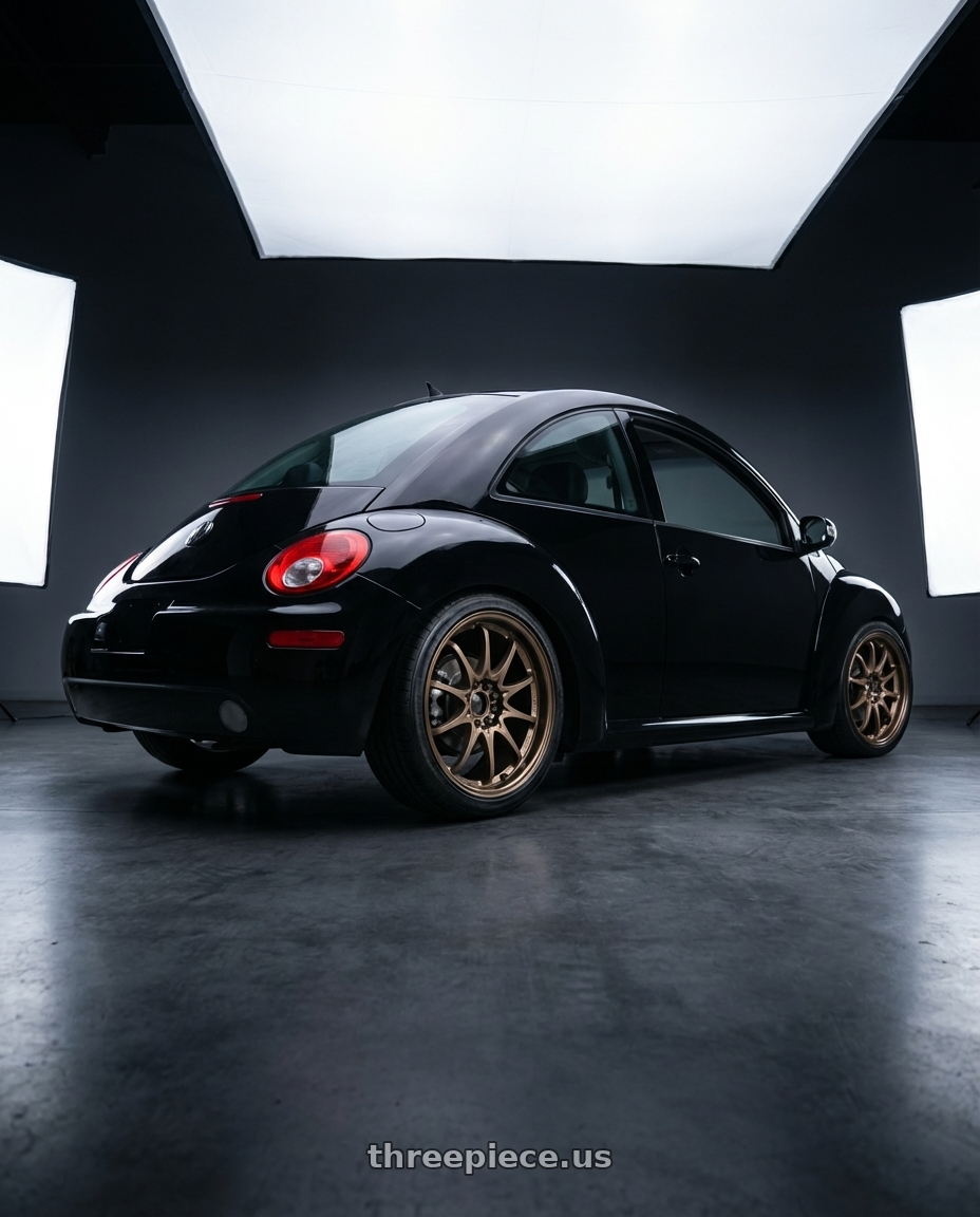 2006 Volkswagen New Beetle with Volk Racing CE28N 5x114.3 18x8.5 +30 BRONZE wheels rear three quarter view square tires