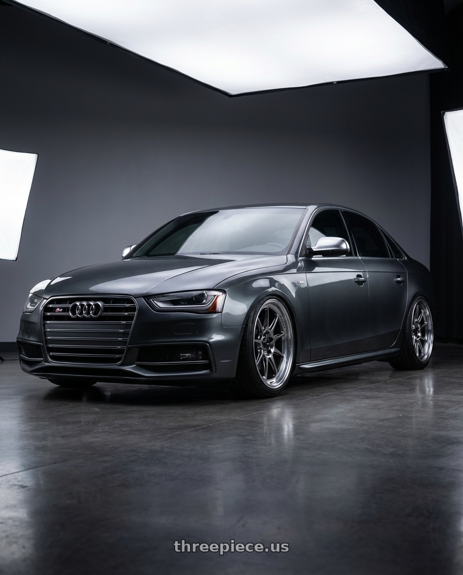 2015 Audi S4 B8.5 with Konig Countergram 5x112 19x8.5+43 Hyper Chrome / Machined Lip wheels front three quarter view stanced stance