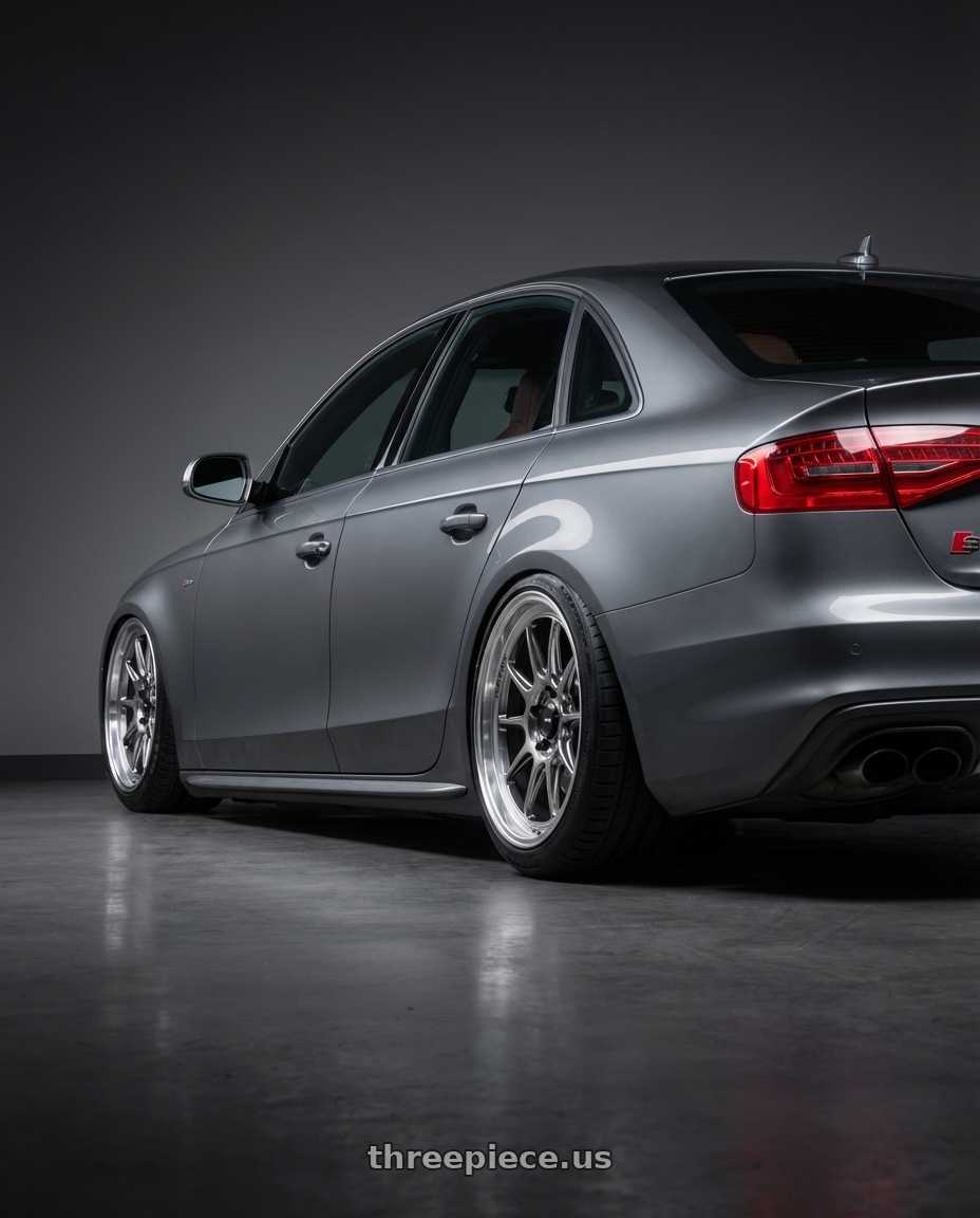 2015 Audi S4 B8.5 with Konig Countergram 5x112 19x8.5+43 Hyper Chrome / Machined Lip wheels rear three quarter view slight stretch tires