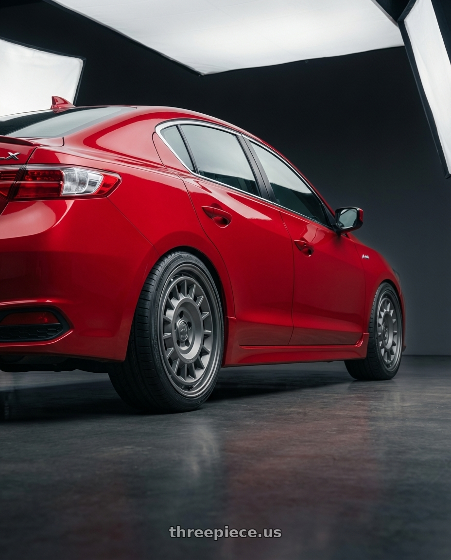 2012 Acura ILX with fifteen52 ALPEN MX 5x114.3 17x8 +38 FROSTED GRAPHITE (SATIN GREY) wheels rear three quarter view square tires