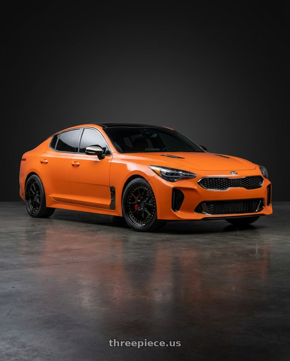 2019 KIA stinger gts  with Aodhan DS08 5x114.3 19x8.5+35 Gloss Black W /Gold Rivets wheels