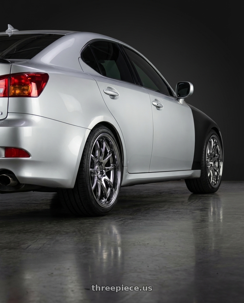 2008 Lexus IS 350 with Aodhan DS02 5x114.3 18x8.5 +35 Vacuum Chrome wheels rear three quarter view square tires
