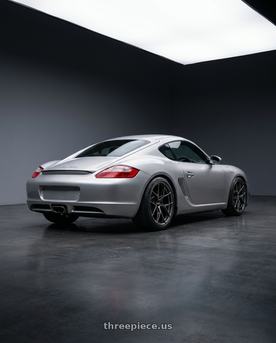 2007 porsche cayman  with BBS FI-R CL 20x9.0+52 Diamond Black wheels rear three quarter view square tires