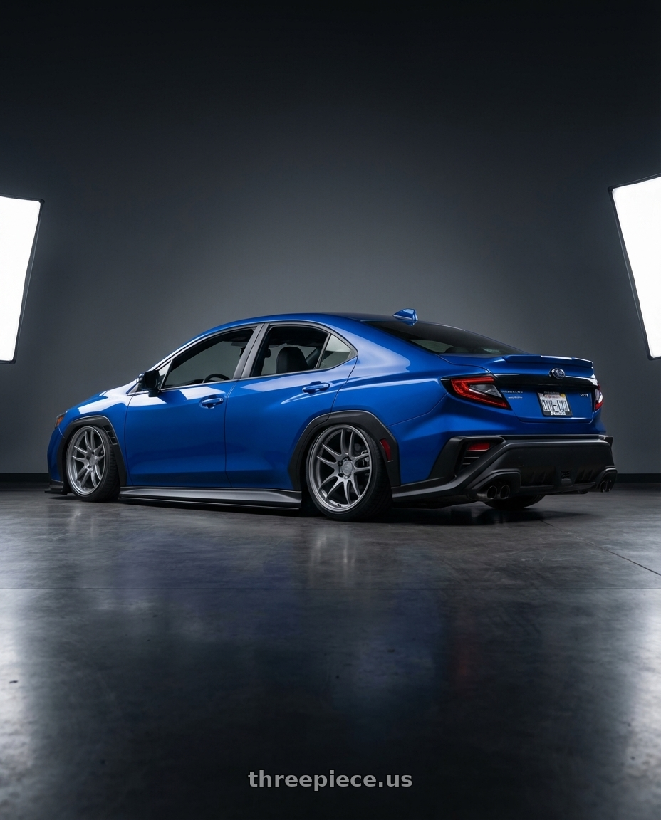 2024 Subaru WRX with Avant Garde Wheels M510 5X114.3 19x9.5 +40 Dolphin Grey wheels rear three quarter view slight stretch tires