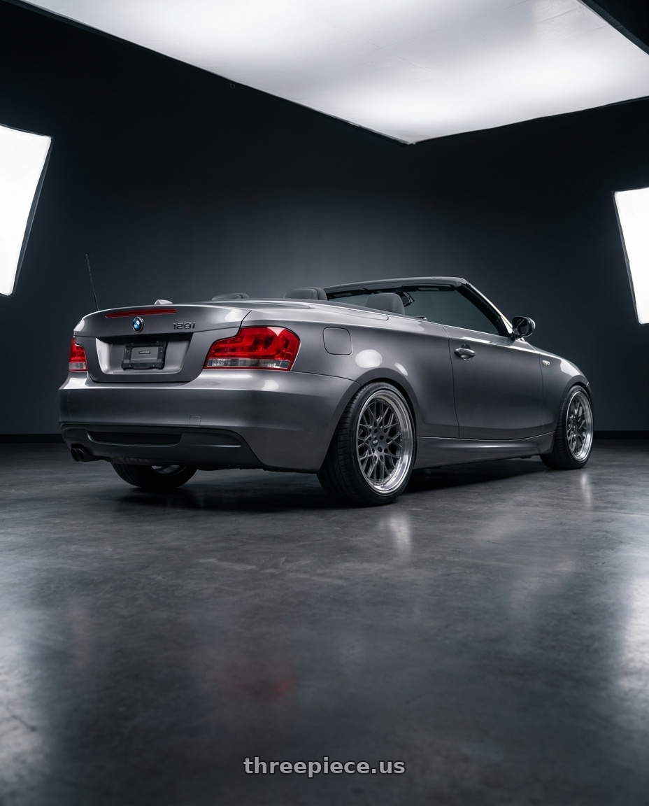 2011 bmw 128i with ESR Wheels CS SERIES CS3 5x114.3 18x10.5 +22 Matte Graphite wheels rear three quarter view slight stretch tires