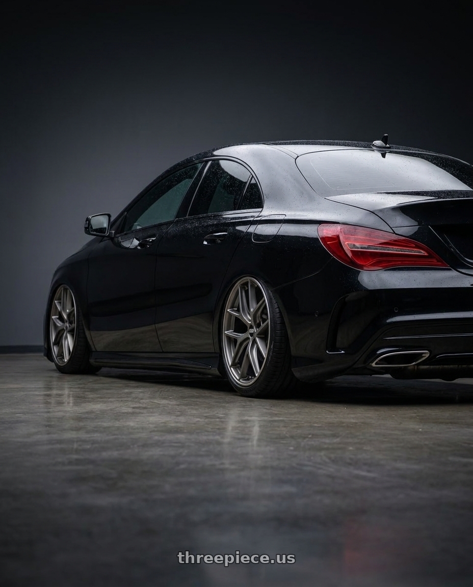 2018 Mercedes-Benz CLA C117 with BBS CC-R 5x112 19x8.0+44 Satin Platinum wheels rear three quarter view slight stretch tires