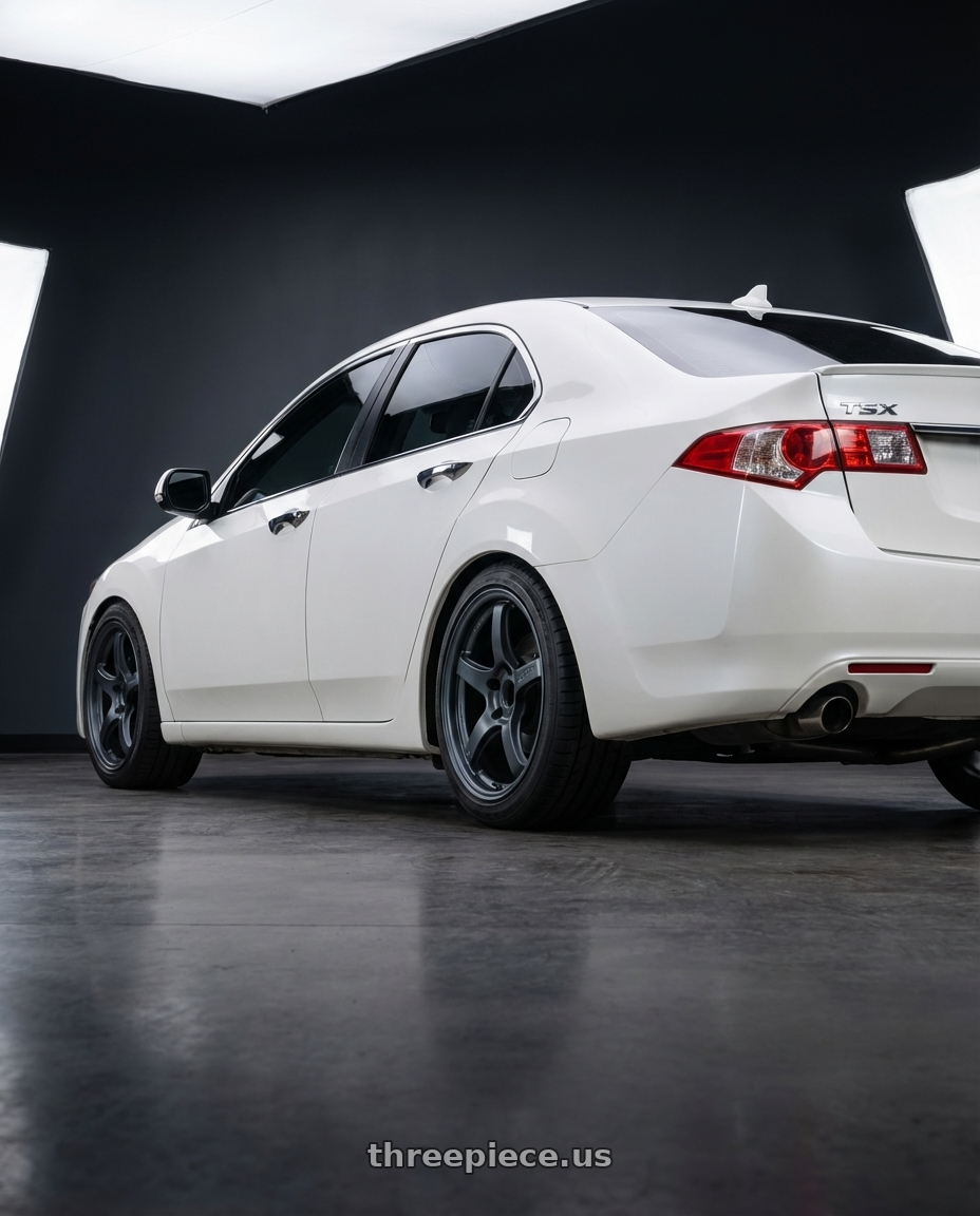 2013 Acura TSX with Gram Lights 57CR 5x114.3 18x9.5+12 Gunblue II wheels rear three quarter view square tires