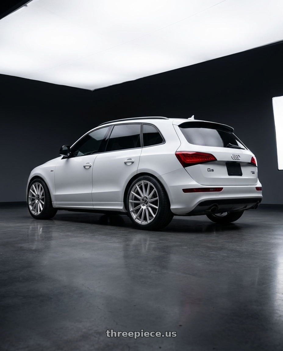 2017 audi q5 with Fittipaldi 363BS 5x114.3 20x9.5 +38 Brushed Silver wheels rear three quarter view meaty tires