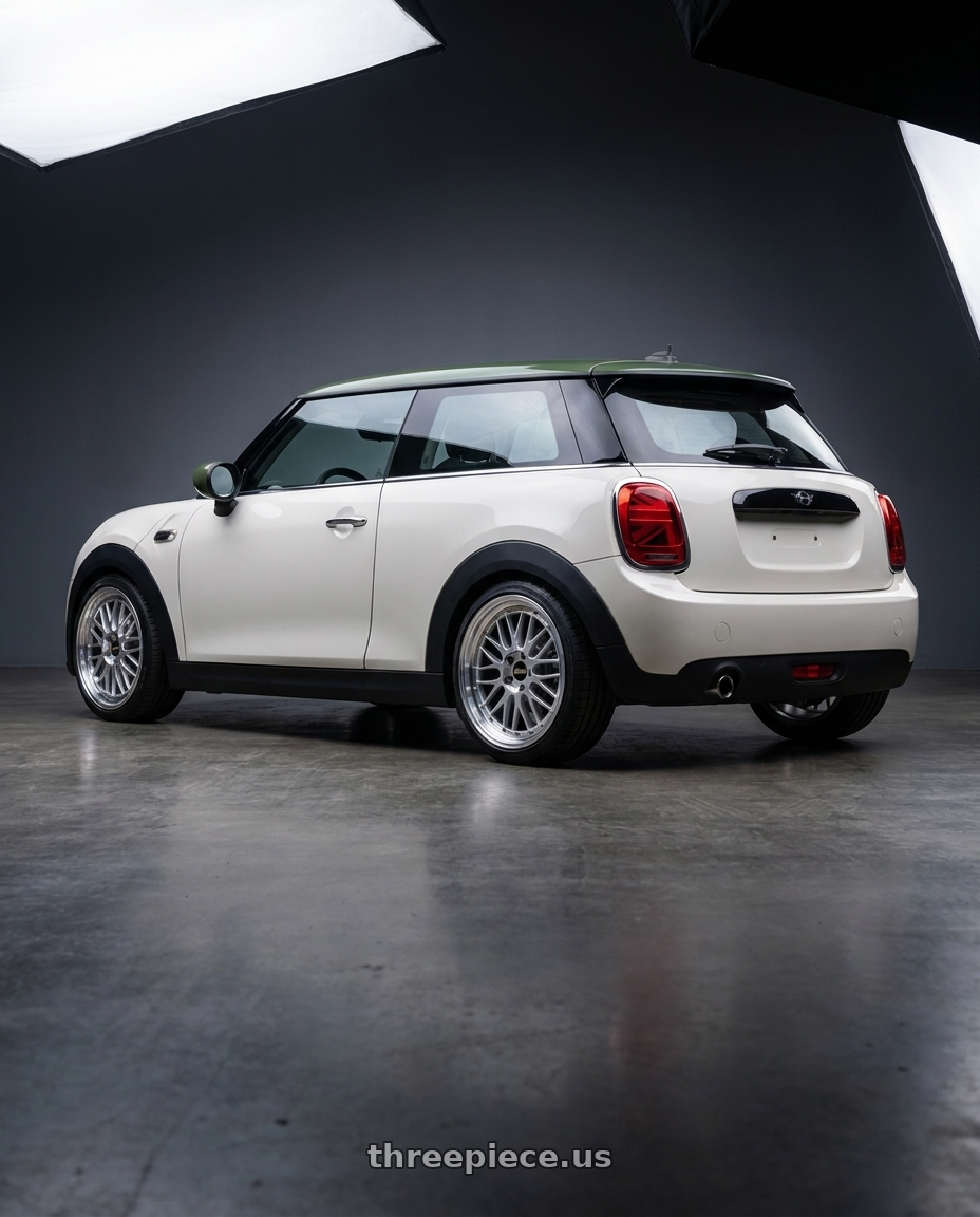 2026 Mini Countryman with BBS LM 5x112 19x8.5+48 Diamond Silver wheels rear three quarter view square tires