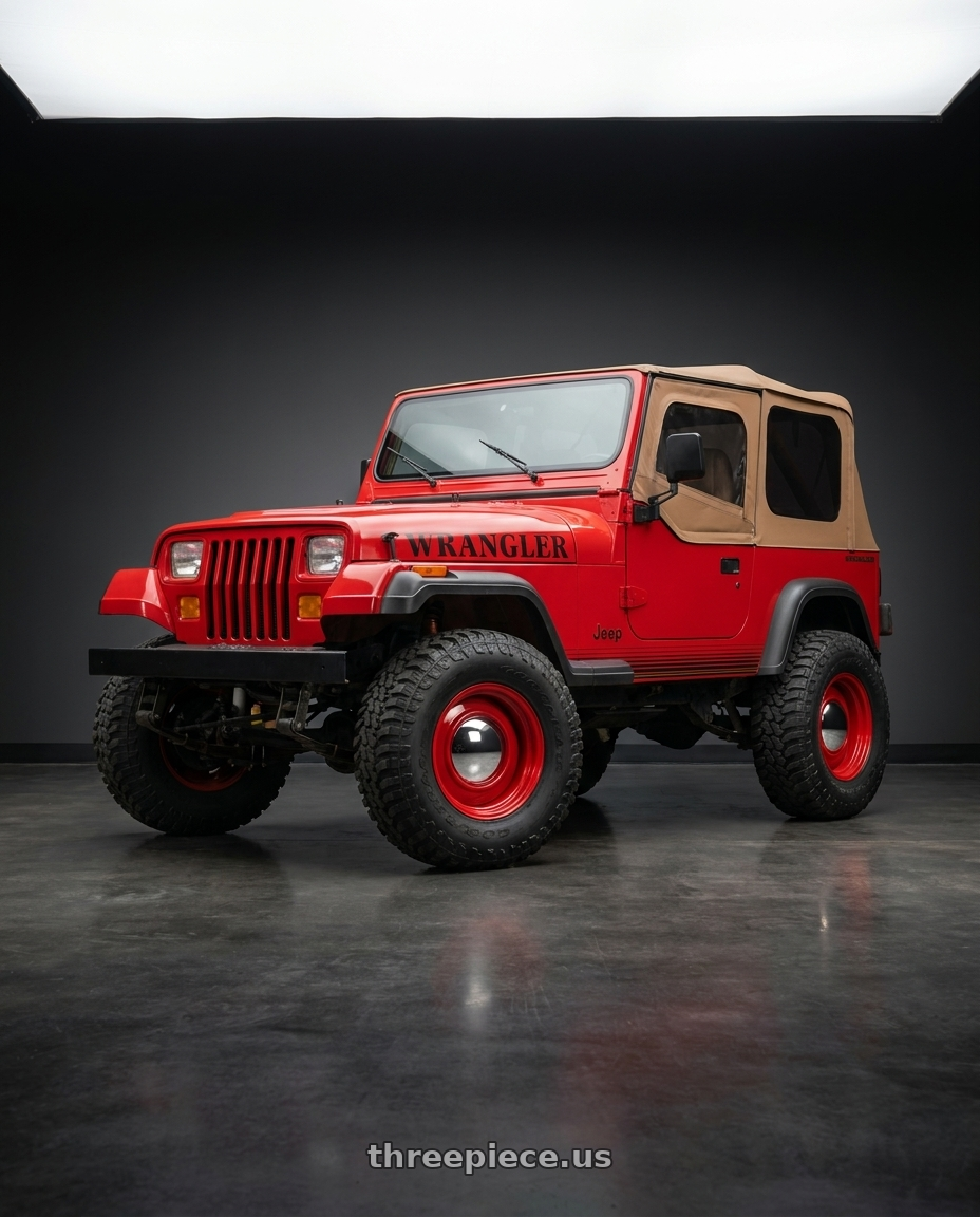 1989 Jeep Wrangler with Boyd Coddington 61R Smoothie 5x114.3 15x8 -12 Baron Red wheels