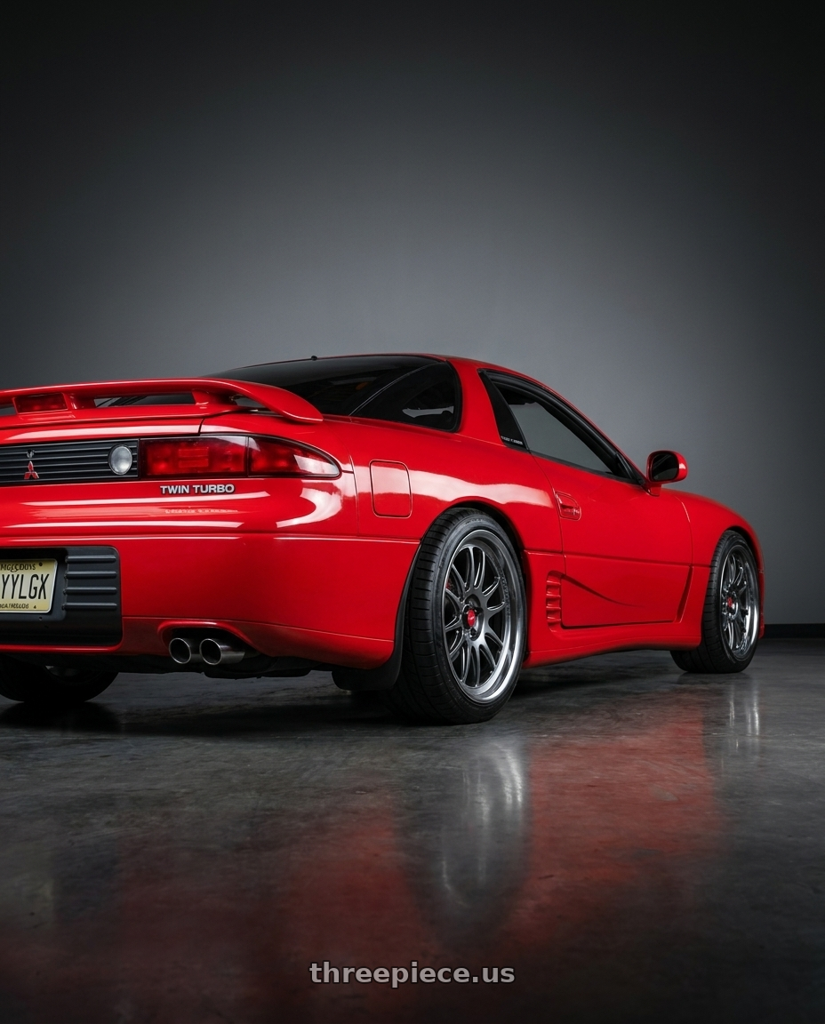 1993 Mitsubishi 3000gt vr4 with Aodhan AH07 5x114.3 18x8.5+35 Hyper Black wheels rear three quarter view square tires