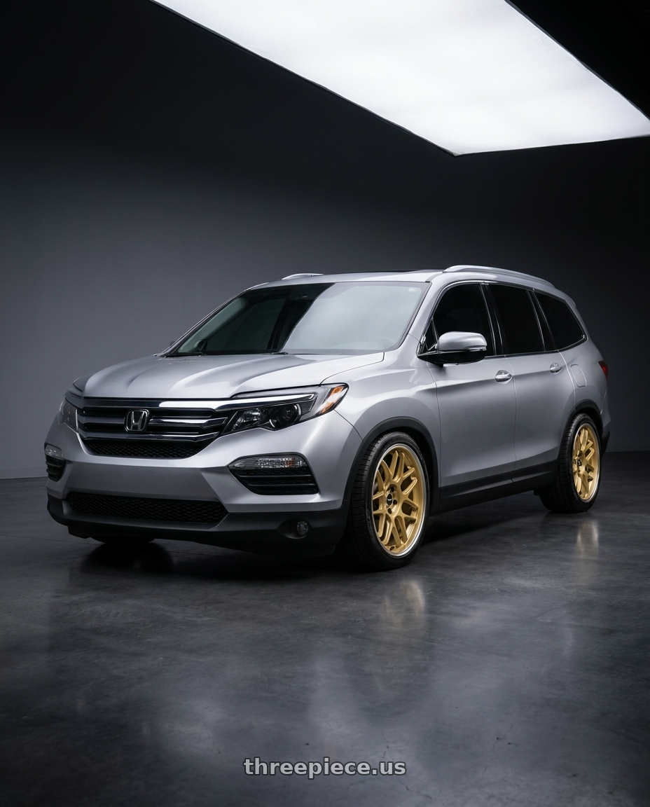 2019 Honda pilot  with Motegi MR158 TSUBAKI 5X120 18x9.5 +25 MOTORSPORT GOLD W/ MACHINED LIP wheels