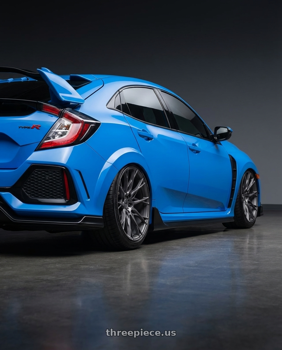 2020 Honda Civic Type R with Niche 1PC M182 STACCATO 5X120 19X10 +40 MATTE ANTHRACITE wheels rear three quarter view slight stretch tires