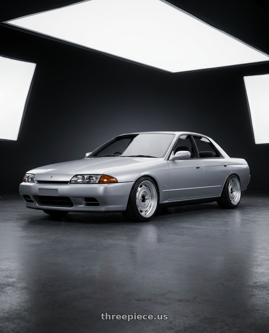 1992 nissan skyline  with Mobelwagen MW430S Interceptor 4X130 15x5.5 20 Silver wheels