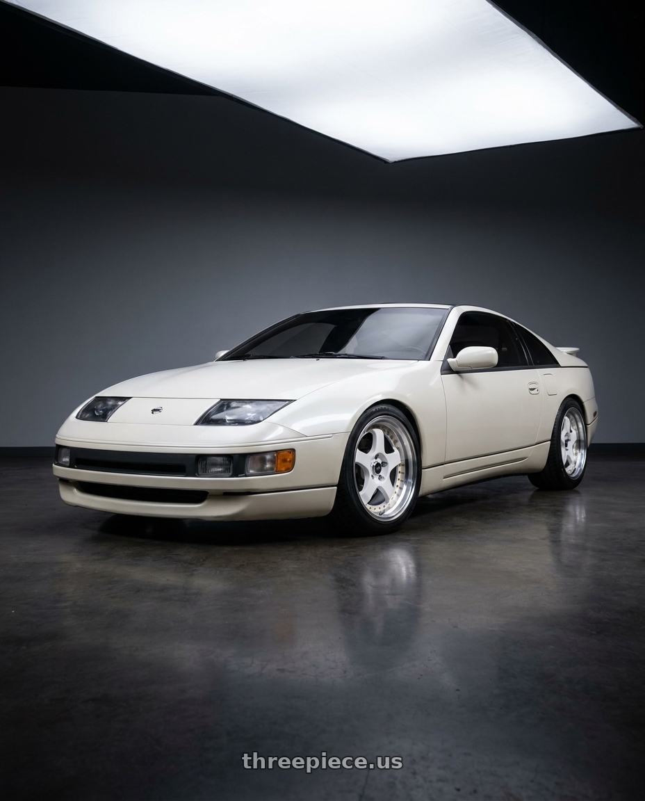 1993 Nissan 300ZX with MST Wheels MT07 5x114.3 18x8.5 +20 White w/Machined Lip Gold Rivets wheels