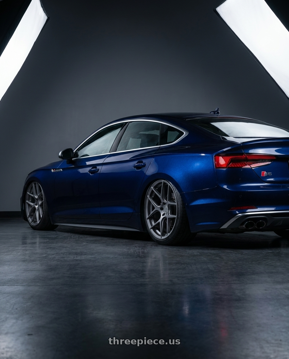 2014 Audi S5 B8 with Aodhan AFF2 5x112 19x9.5+35 Matte Gray wheels rear three quarter view slight stretch tires