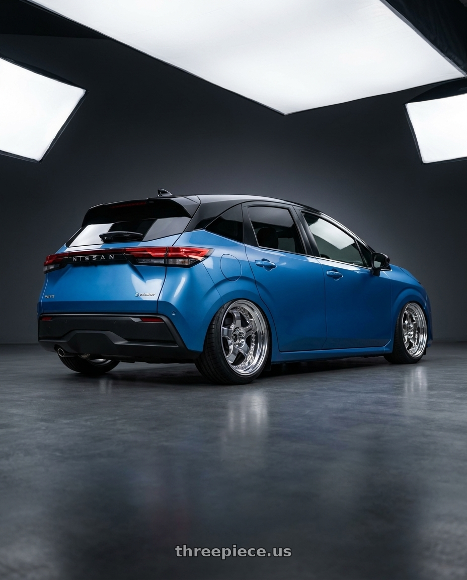 2025 nissan note e-power with Work Meister S1 3P wheels rear three quarter view square tires