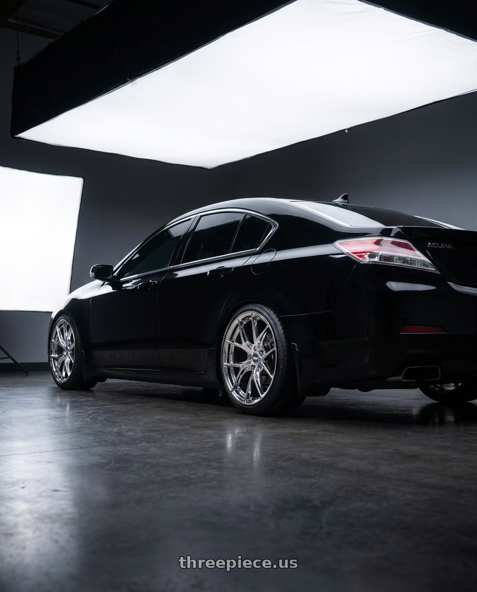2012 Acura TL with ESR Wheels RF2 5x120 19x9.5 +35 Chrome wheels rear three quarter view slight stretch tires