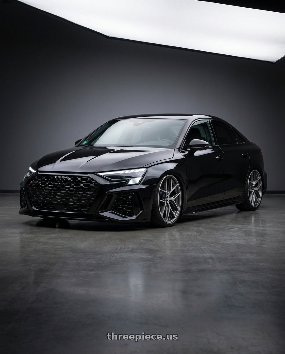 2022 Audi RS3 8Y with BBS CC-R 5x112 19x9.0+42 Graphite w/ Diamond Cut Face wheels front three quarter view stanced stance