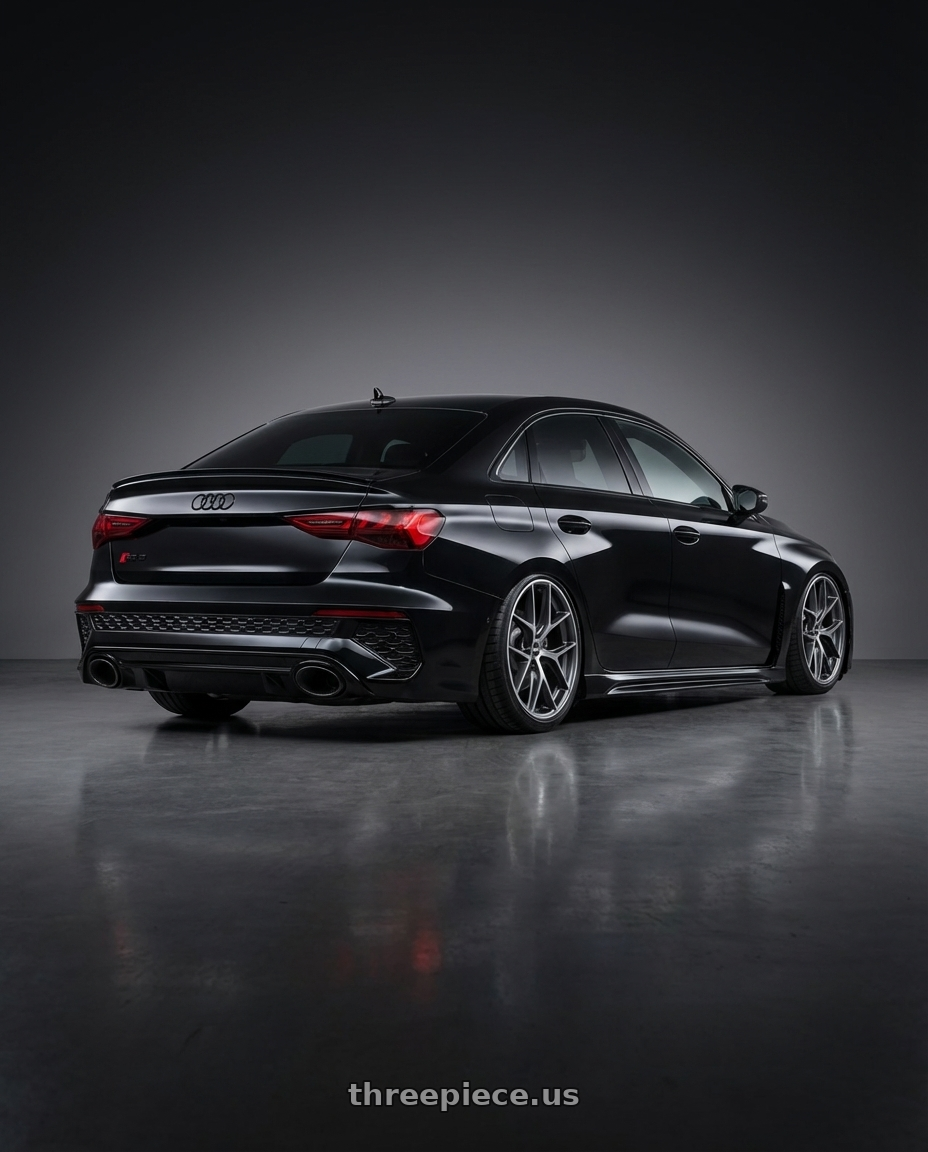 2022 Audi RS3 8Y with BBS CC-R 5x112 19x9.0+42 Graphite w/ Diamond Cut Face wheels rear three quarter view slight stretch tires