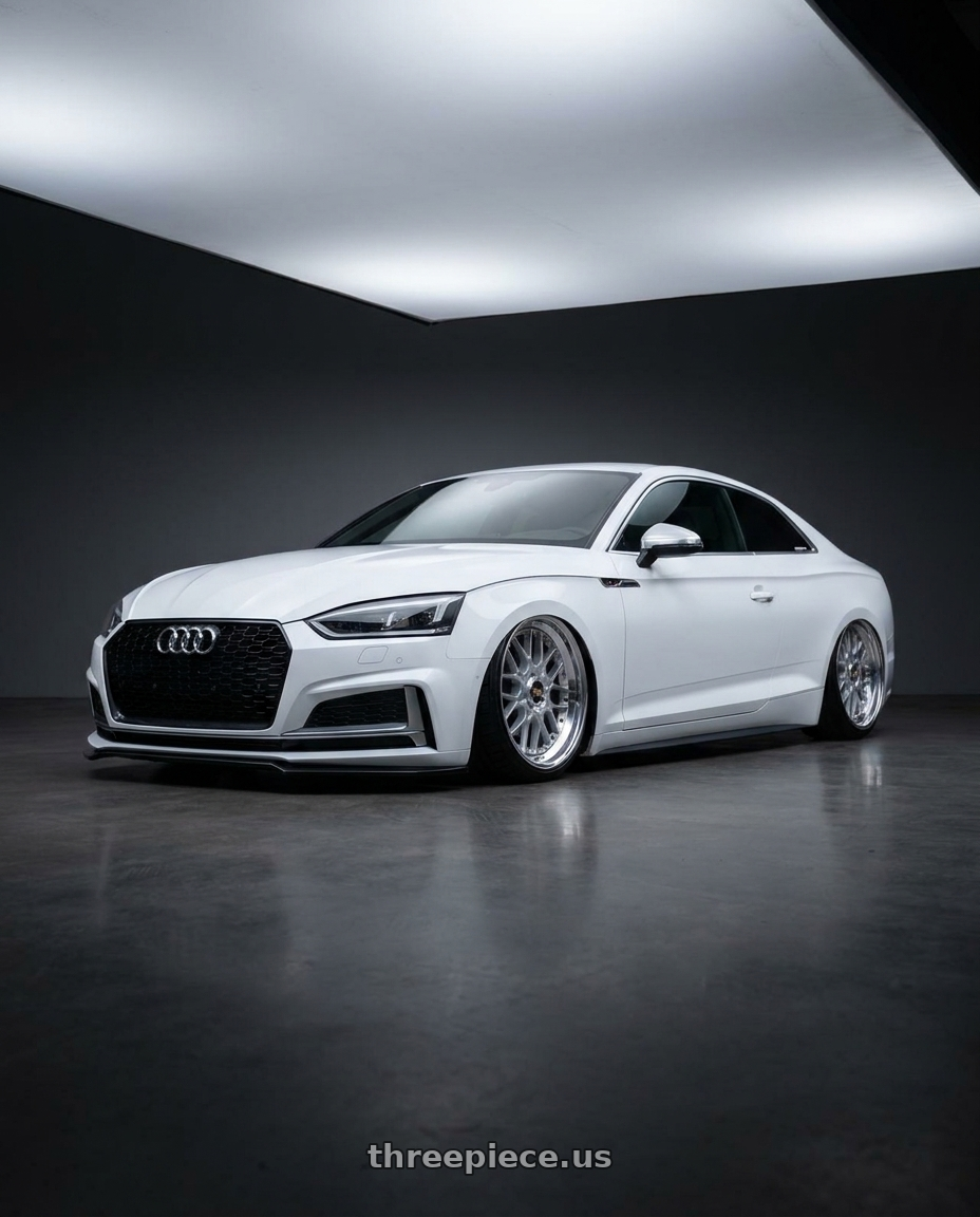White Audi A5 coupe 2017 F5 with Work Wheels VS-KF 5X114.3 19x9.5+9 Brilliant Silver Black A Disk FULL REVERSE wheels