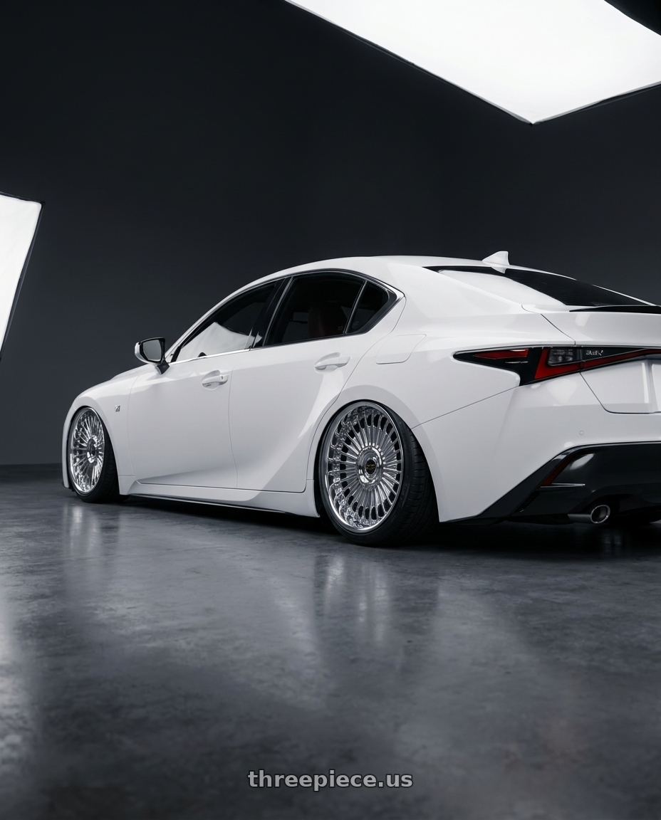2024 Lexus is300 f sport with Work Emitz wheels rear three quarter view slight stretch tires