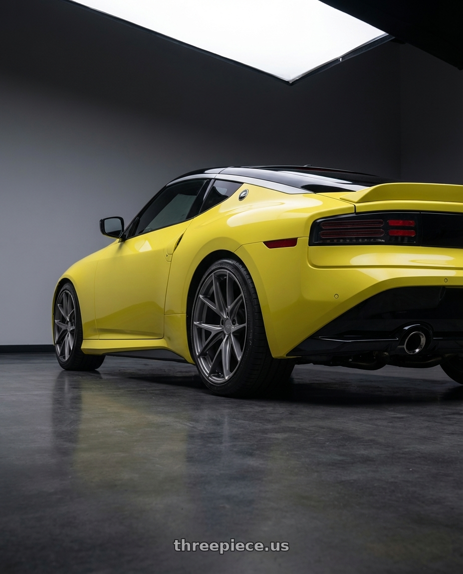 2024 Nissan Z with Niche 1PC M116 MISANO 5X114.3 19X8.5 +45 MATTE GUN METAL wheels rear three quarter view square tires