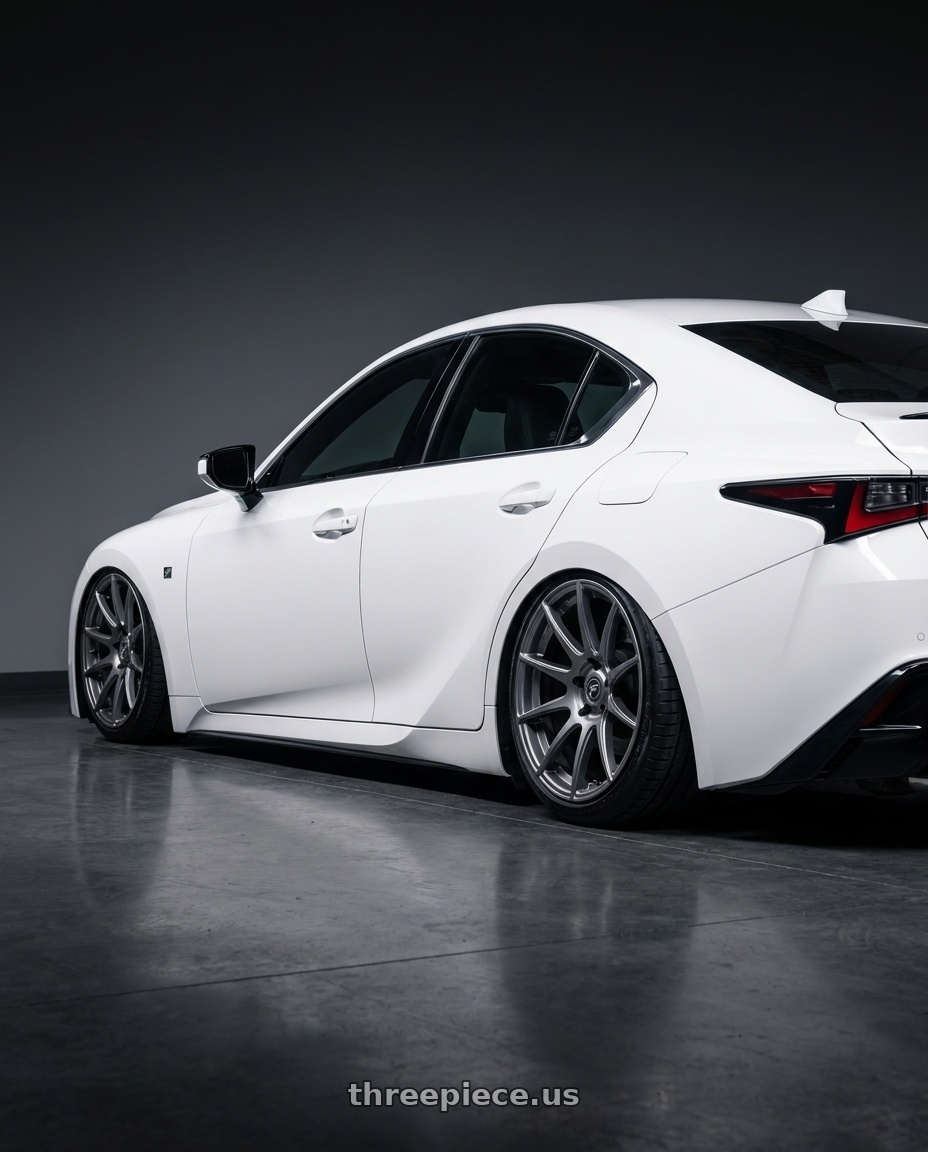 2024 Lexus IS 350 with Forgestar CF10 5x114.3 19x9.5 +29 Gloss Anthracite wheels rear three quarter view slight stretch tires
