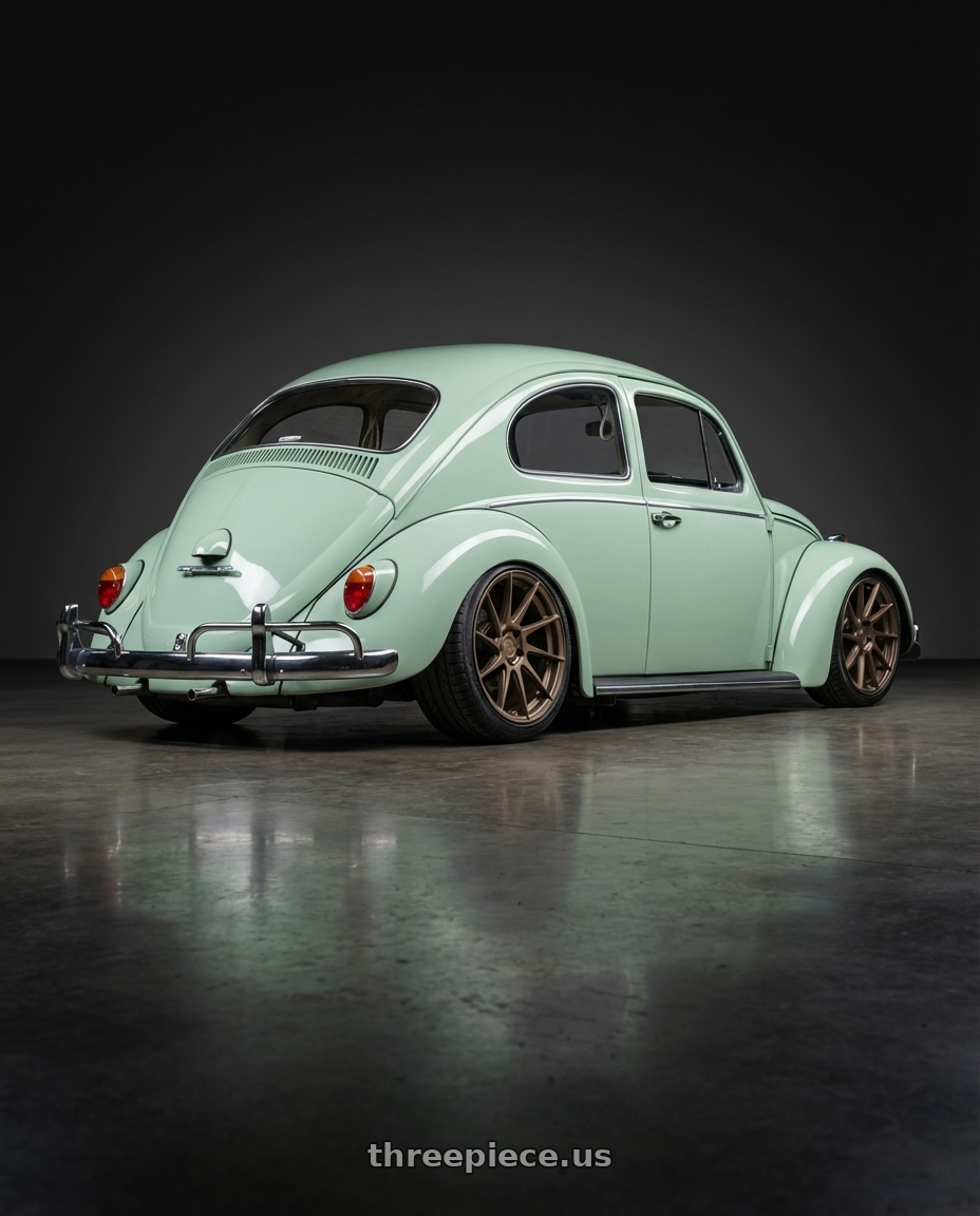 1966 Volkswagen beetle  with Aodhan AH09 5x108 18x8.5 +35 Matte Bronze wheels rear three quarter view square tires