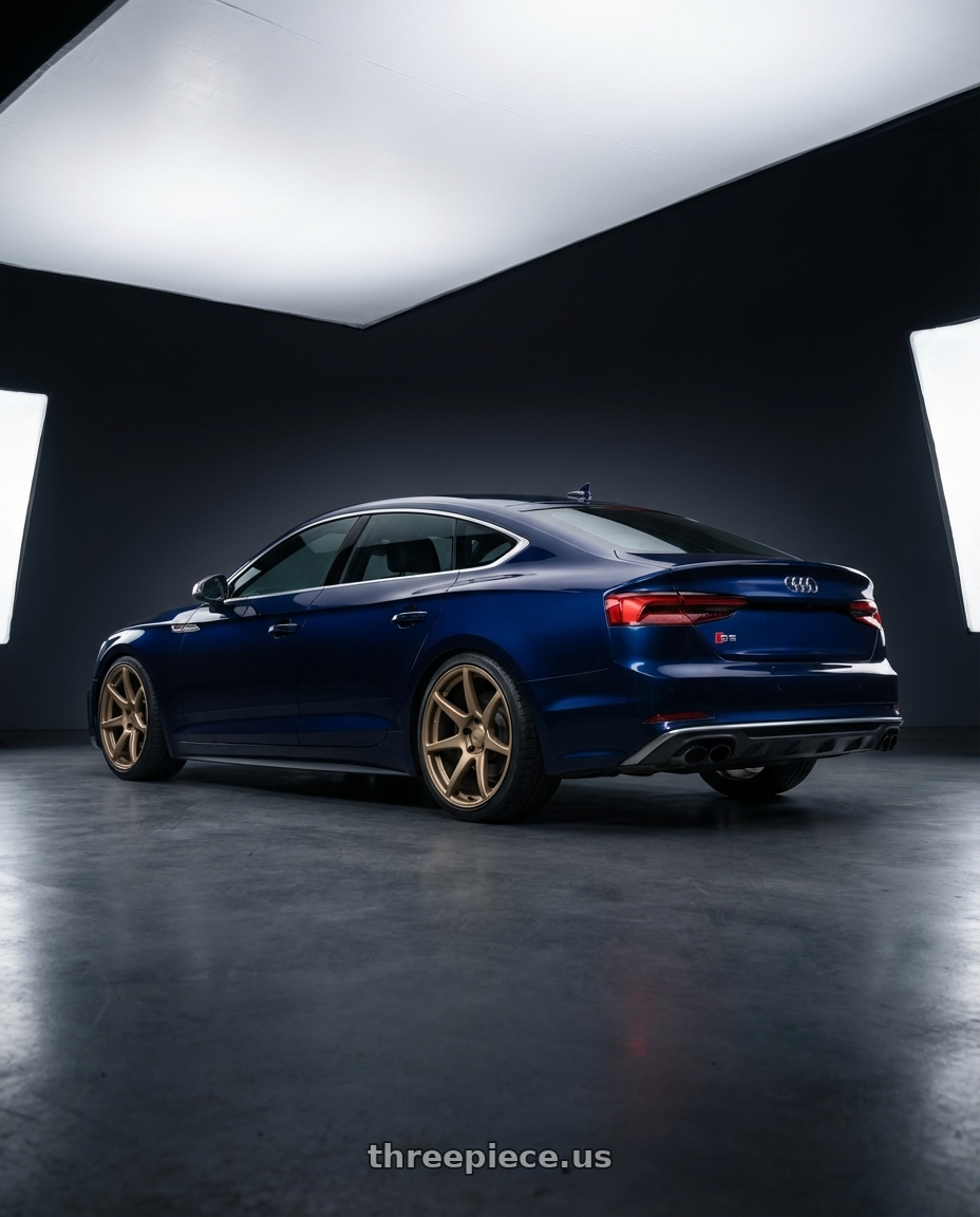 2014 Audi S5 B8 with Kansei K11B Tandem 5X112 19x9.5 22 Bronze wheels rear three quarter view square tires