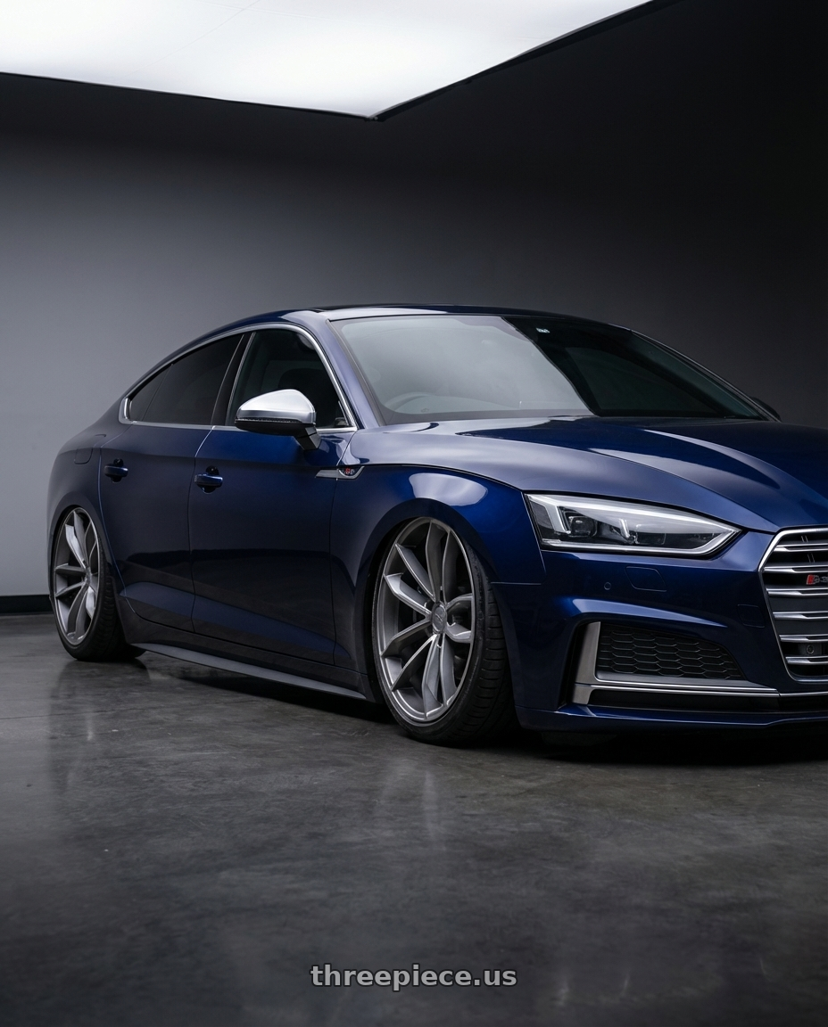 2014 Audi S5 B8 with Niche 1PC M116 MISANO 5X112 20X9 +26 MATTE GUN METAL wheels front three quarter view stanced stance