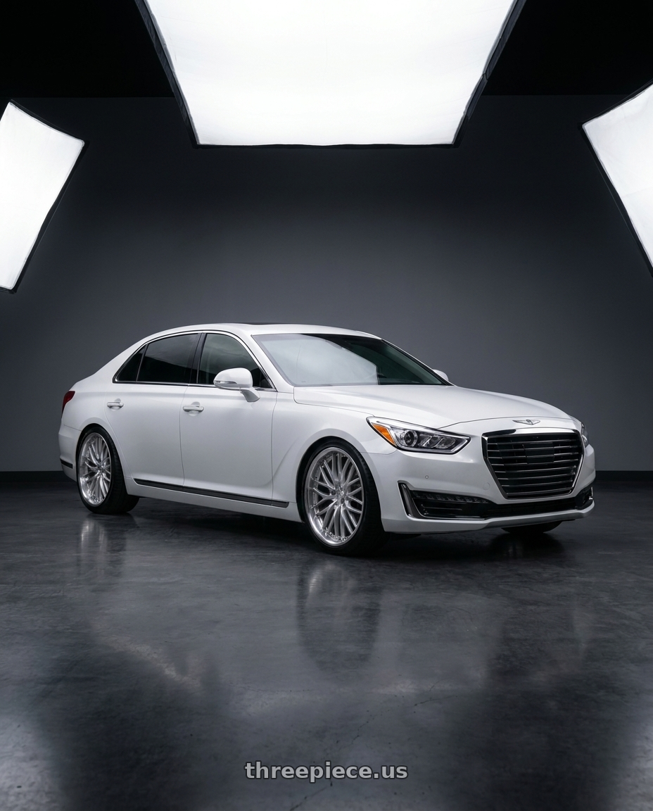 2018 genesis g90 ultimate with XO MILAN 5X114.3 20X8.5 +34 MATTE SILVER W/ BRUSHED FACE wheels