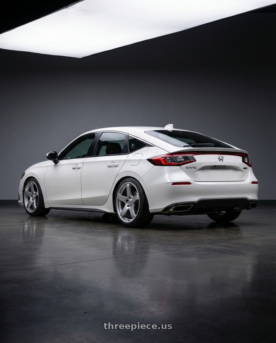 2024 Honda Civic with Ssr Gtv01 5x114.3 18x9+35  GLARE SILVER wheels rear three quarter view square tires