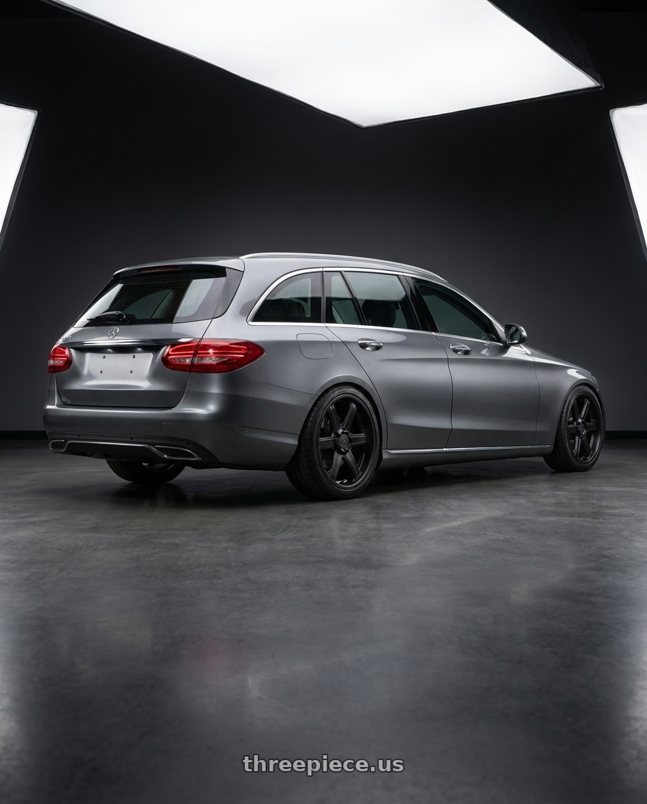 2015 Benz C200 Estate with Enkei BHAWK 6x139.7 18x8.5+30 Black wheels rear three quarter view square tires