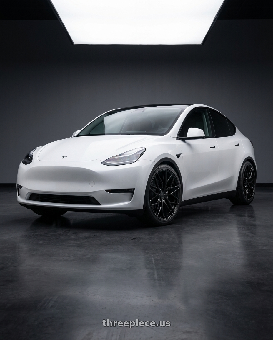 2024 Tesla Model Y with Avant Garde Wheels M520R 5X114.3 20x9 +32 Gloss Black wheels
