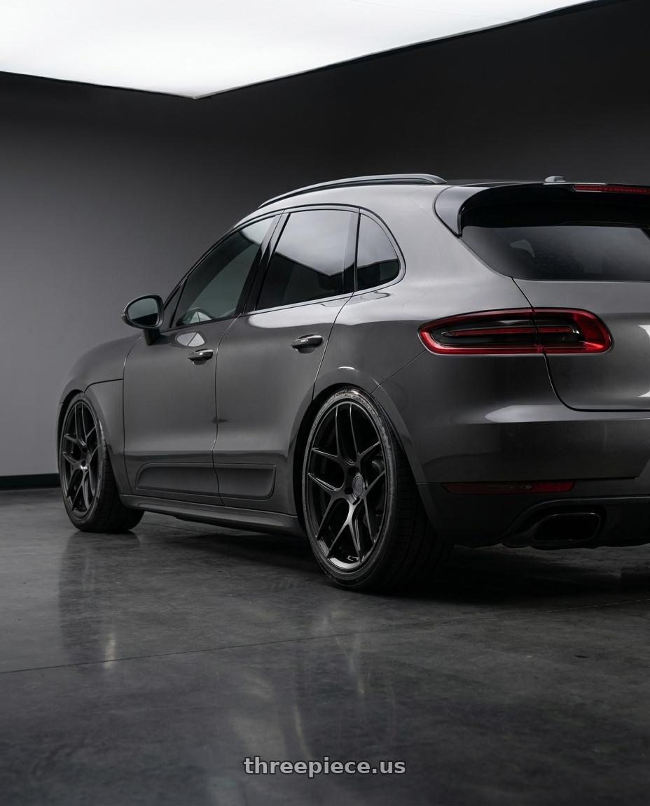 2017 Porsche Macan with Aodhan AFF2 5x112 19x9.5+35 Matte Black wheels rear three quarter view slight stretch tires