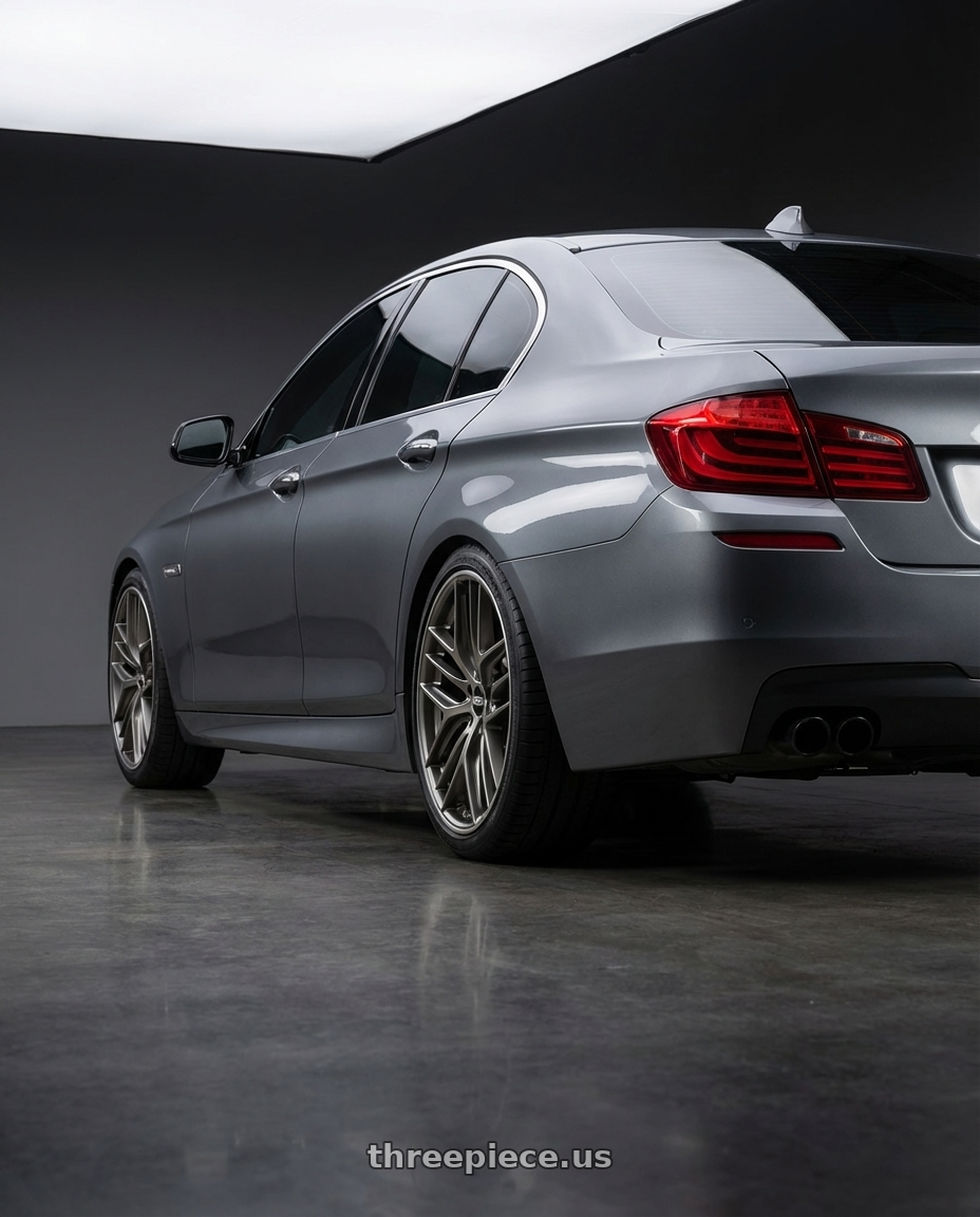 2016 BMW 5 Series F10 with BBS CC-R 5x120 19x9.0+26 Satin Platinum wheels rear three quarter view square tires