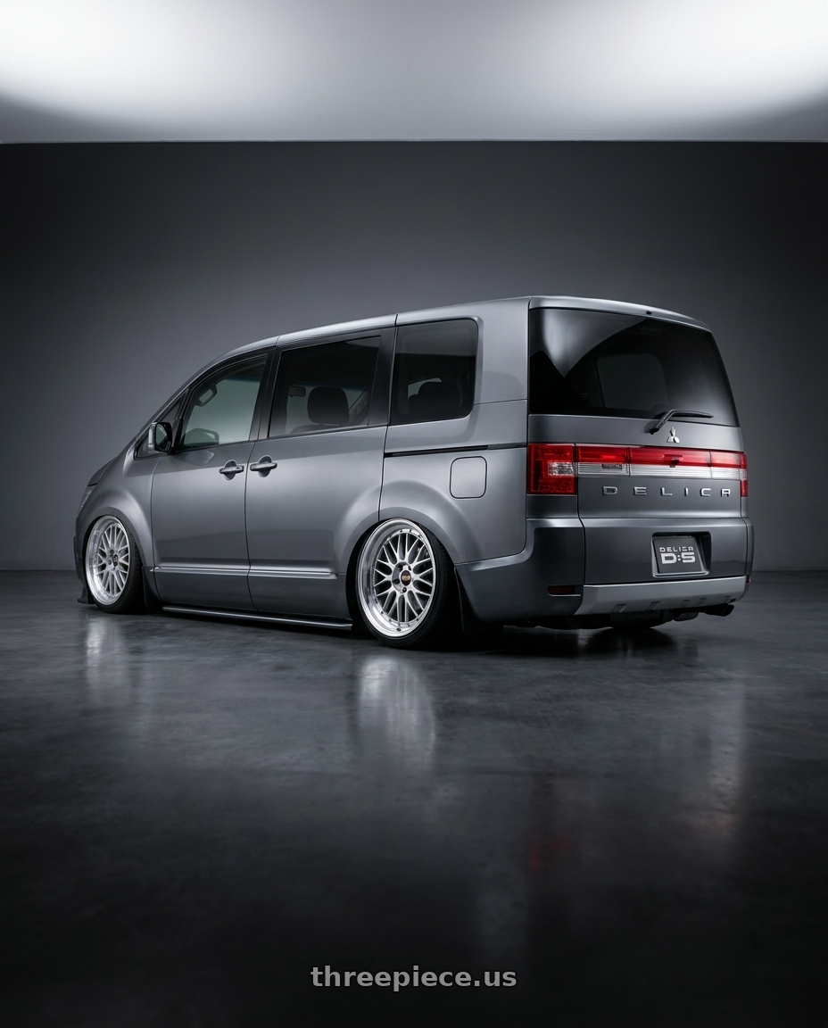 2021 Mitsubishi delica with BBS LM 5x114.3 19x9.0+38 Diamond Silver wheels rear three quarter view slight stretch tires