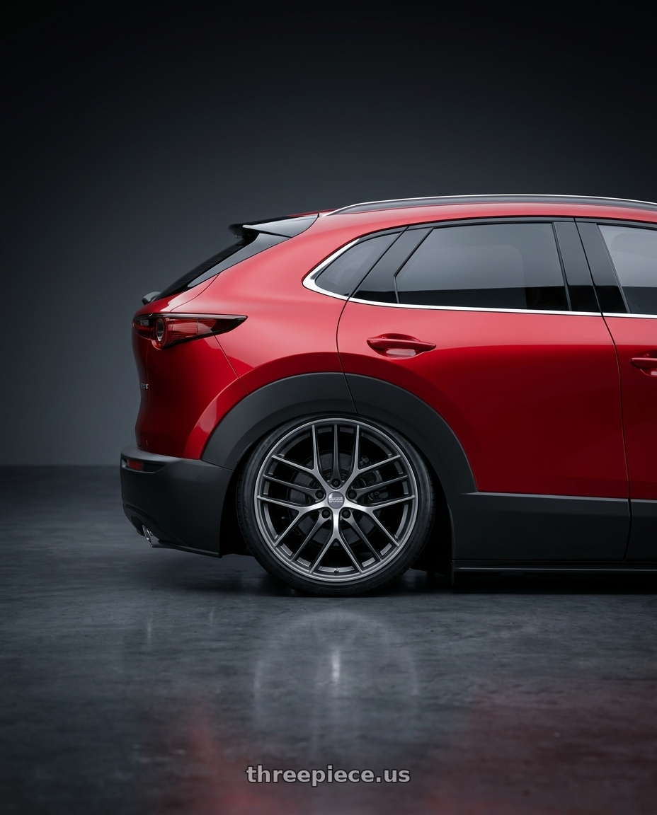 2022 Mazda Cx30 with BBS CC-R 5x108 19x8.0+45 Graphite w/ Diamond Cut Face wheels rear three quarter view slight stretch tires