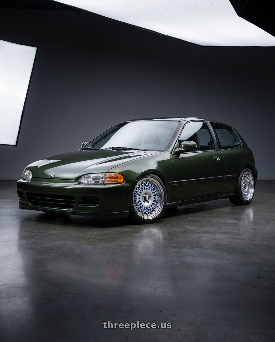 1995 honda civic dx hatchback nori green metalic with FORMULA AERO MESH 4x100 16X7.5+32 NR Disk Titan Silver wheels