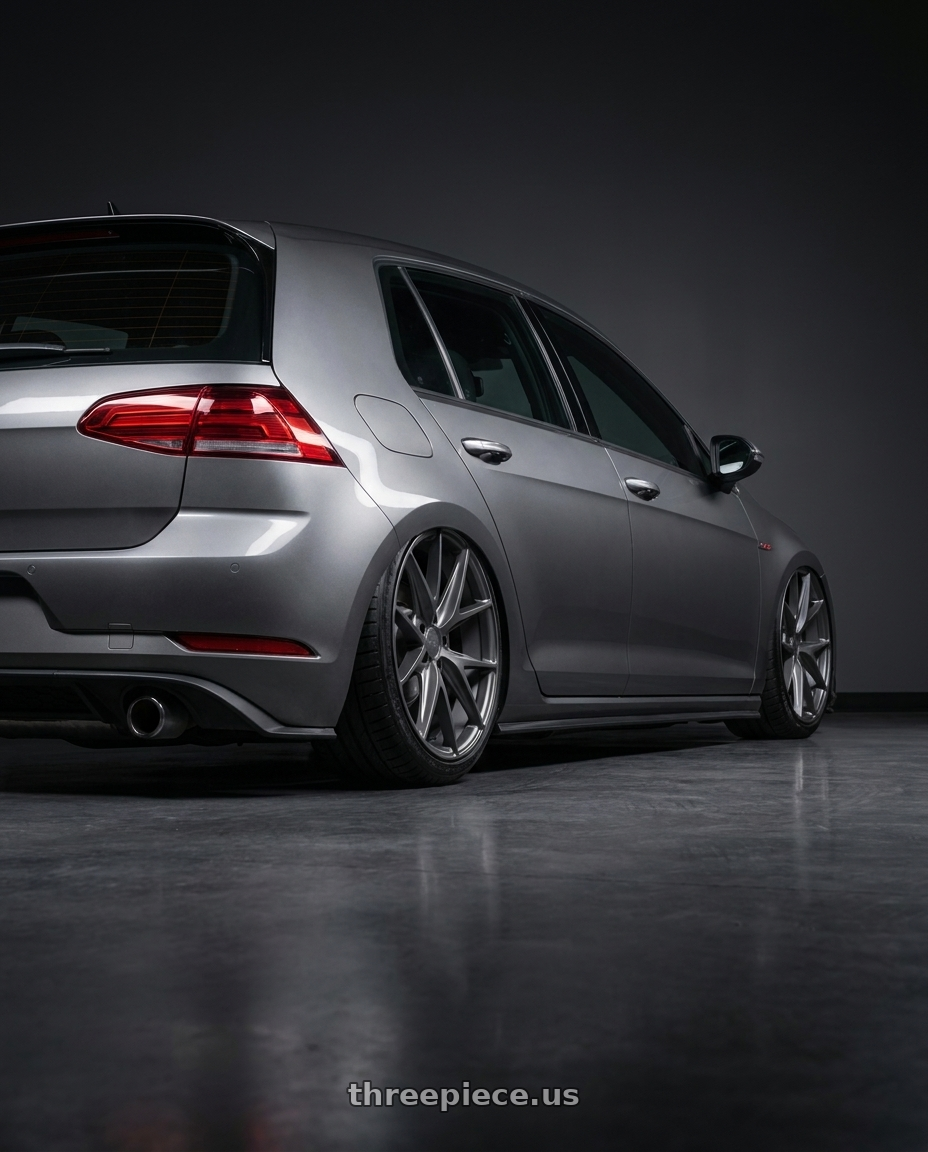 2019 Volkswagen GTI MK7 with Niche 1PC M116 MISANO 5X112 19X8.5 +34 MATTE GUN METAL wheels rear three quarter view slight stretch tires