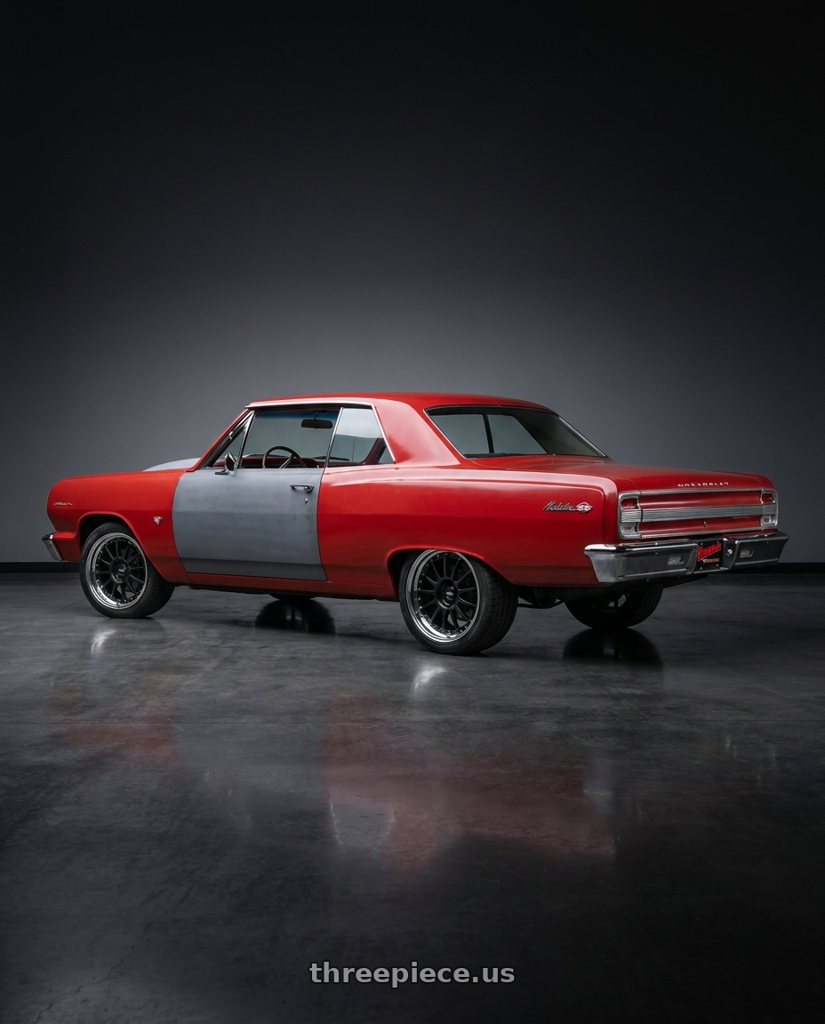1964 Chevrolet chevelle malibu ss with SSR Professor TF1 5x120.65 18X7.5+0 HP Disk Flat Black wheels rear three quarter view square tires