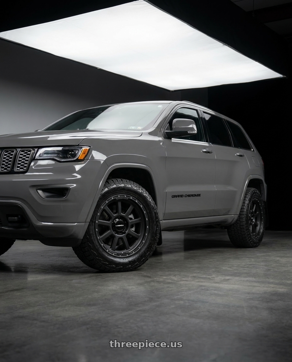 2021 Jeep Grand Cherokee Overland with Vision Off-Road 350 Ojos 5x127 18x9+12 Satin Black wheels