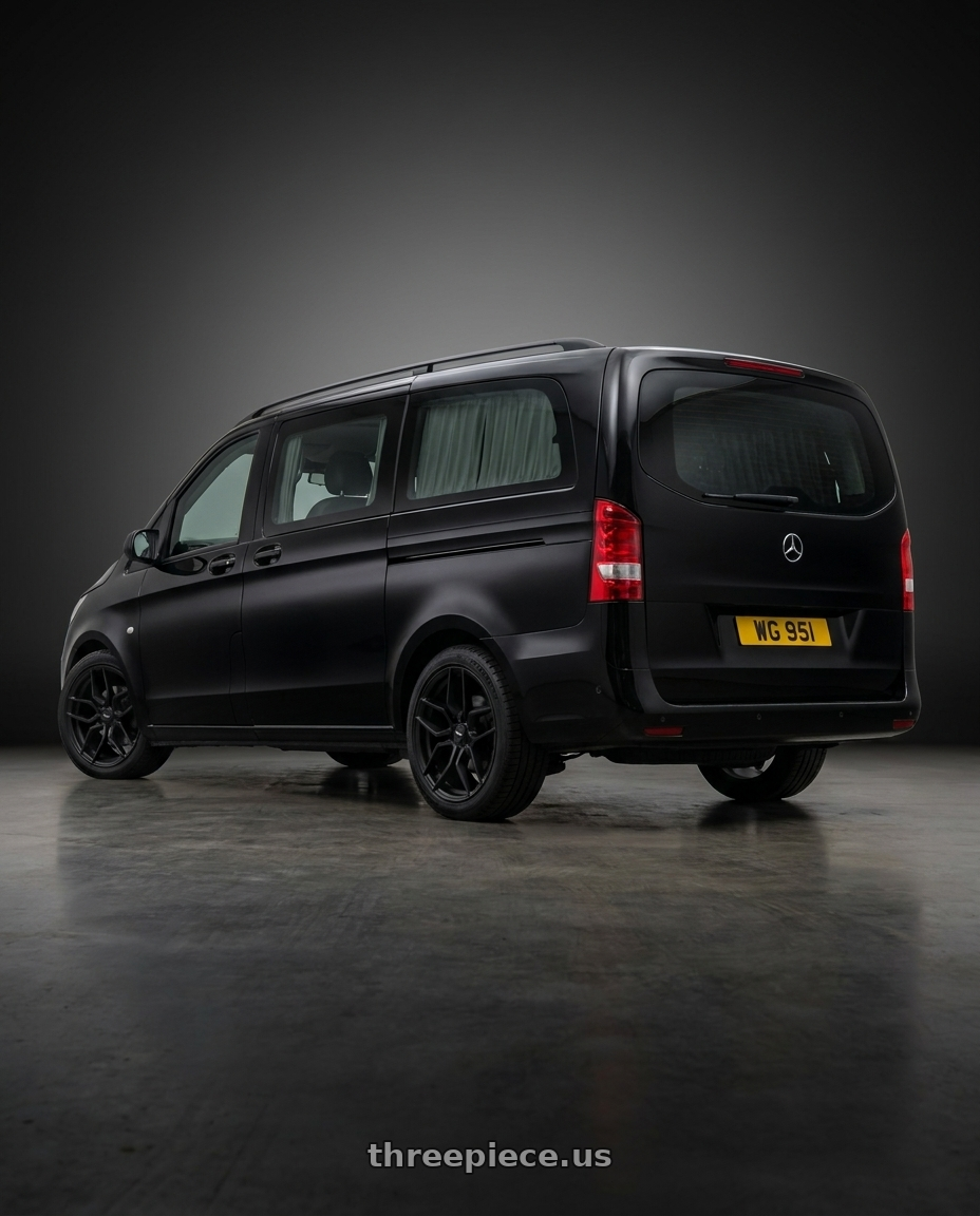 2019 Mercedes-Benz Vito with Vors LP1 5x112 18x8.5  +35 All Matte Black wheels rear three quarter view square tires