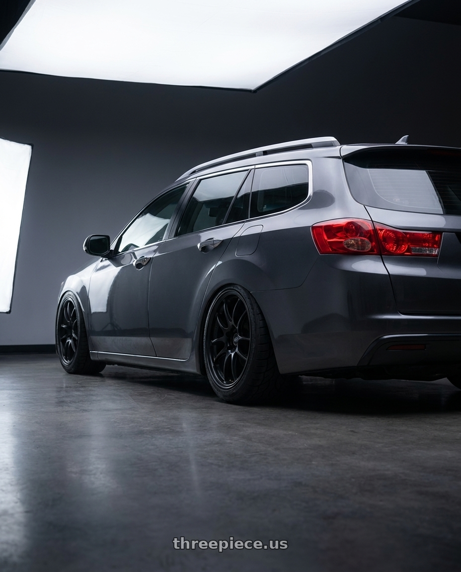 2012 Acura tsx base with Enkei PF01 5x114.3 17x8+50 Black wheels rear three quarter view meaty tires
