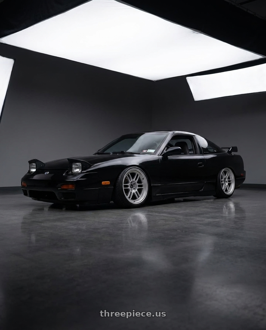 black 1992 240sx with Motegi MR207 MR7 5X100/5X114.3 14X6 +35 BRIGHT SILVER WITH CLEARCOAT wheels